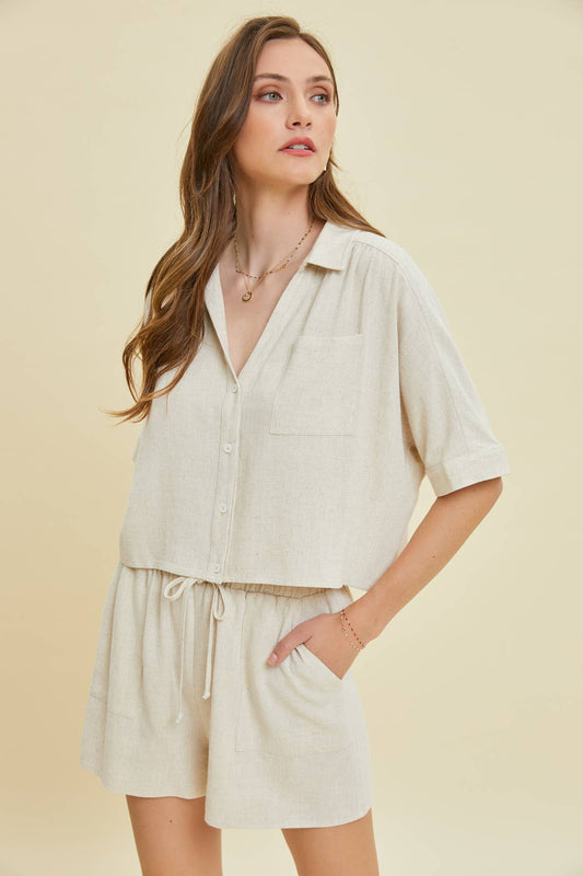 Soft Linen Button-Down Oversized Crop Set