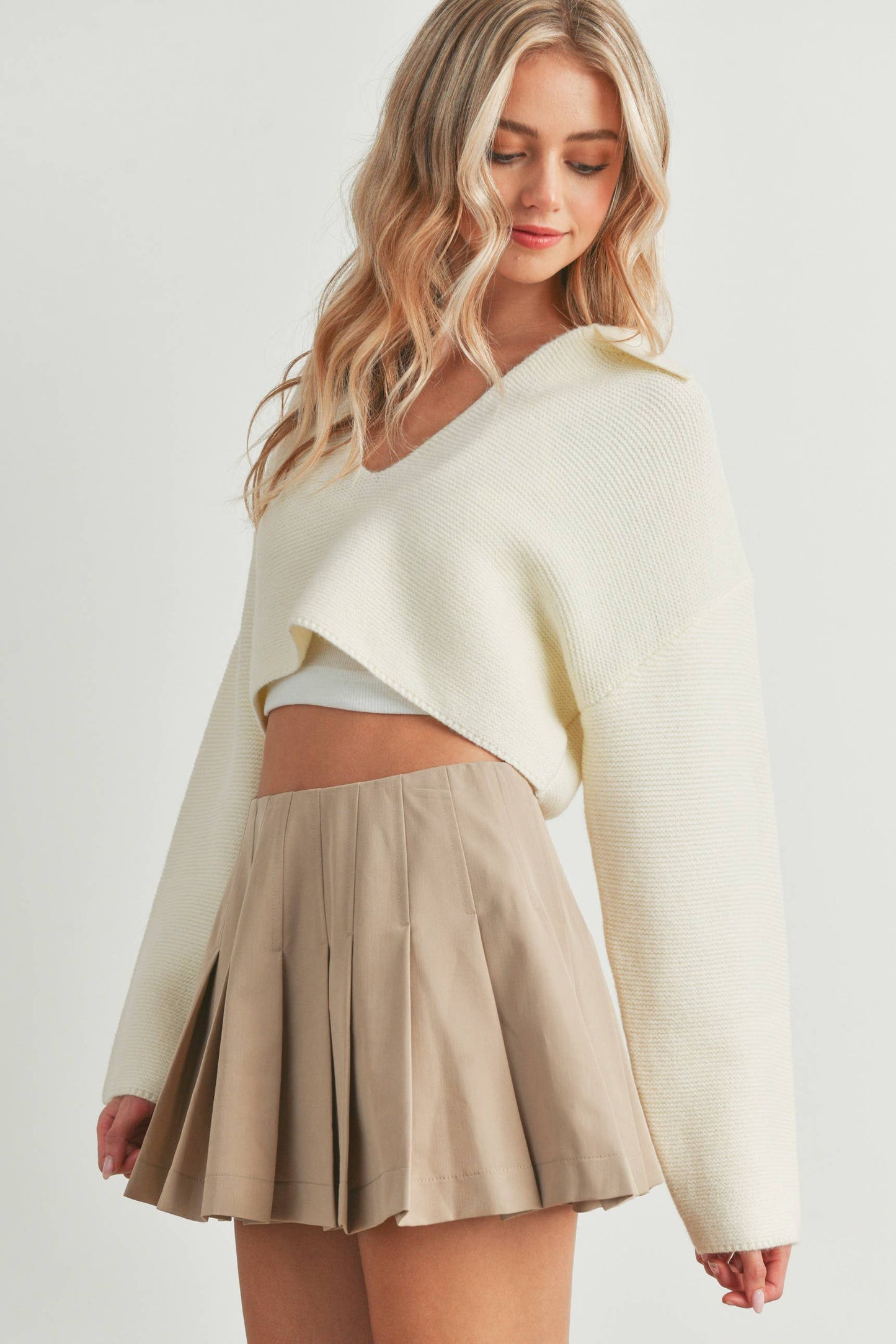 V-Neck Collar with Drop Shoulder Sweater Top