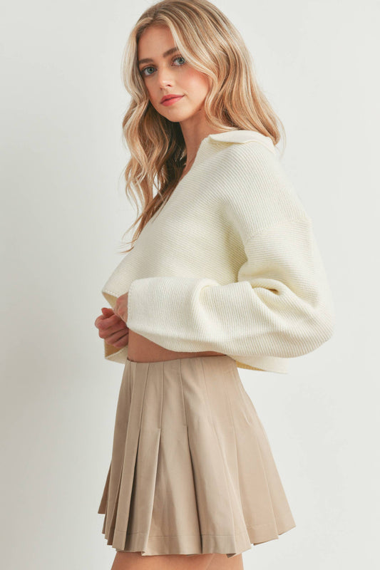 V-Neck Collar with Drop Shoulder Sweater Top